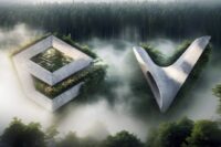 Chaos_Award winning rendering of concrete building with forest in background